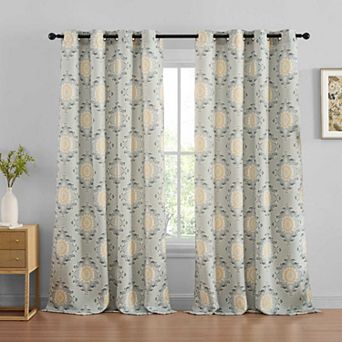 HLC.ME Liam Ogee Damask Grommet Curtains - Light Filtering Darkening Window Panels, Set of 2