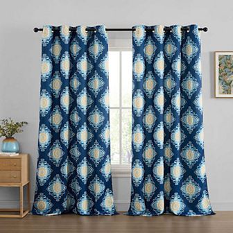 HLC.ME Liam Ogee Damask Grommet Curtains - Light Filtering Darkening Window Panels, Set of 2