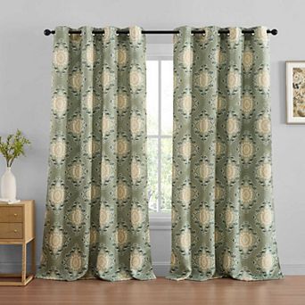 HLC.ME Liam Ogee Damask Grommet Curtains - Light Filtering Darkening Window Panels, Set of 2