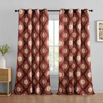 HLC.ME Liam Ogee Damask Grommet Curtains - Light Filtering Darkening Window Panels, Set of 2
