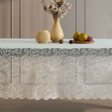 HLC.ME Scroll Lace Fabric Tablecloth, Round Table Cloth, Wrinkle Resistant Tablecloth, Scalloped