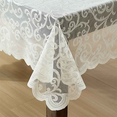 HLC.ME Scroll Lace Fabric Tablecloth, Round Table Cloth, Wrinkle Resistant Tablecloth, Scalloped