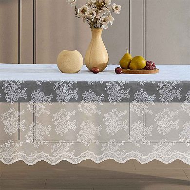 HLC.ME Jolene Floral Lace Fabric Tablecloth, Rectange Table Cloth, Wrinkle Resistant, Scalloped