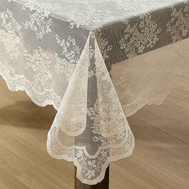 HLC.ME Jolene Floral Lace Fabric Tablecloth, Rectange Table Cloth, Wrinkle Resistant, Scalloped