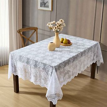 HLC.ME Jolene Floral Lace Fabric Tablecloth, Rectange Table Cloth, Wrinkle Resistant, Scalloped