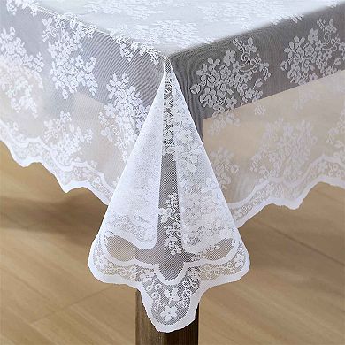 HLC.ME Jolene Floral Lace Fabric Tablecloth, Round Table Cloth, Wrinkle Resistant, Scalloped