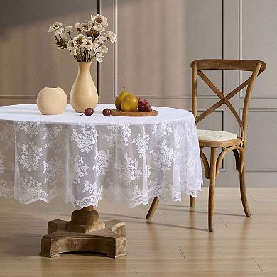HLC.ME Jolene Floral Lace Fabric Tablecloth, Round Table Cloth, Wrinkle Resistant, Scalloped