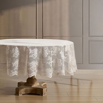HLC.ME Jolene Floral Lace Fabric Tablecloth, Round Table Cloth, Wrinkle Resistant, Scalloped