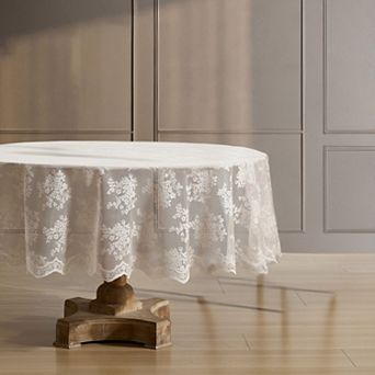 HLC.ME Jolene Floral Lace Fabric Tablecloth, Round Table Cloth, Wrinkle Resistant, Scalloped