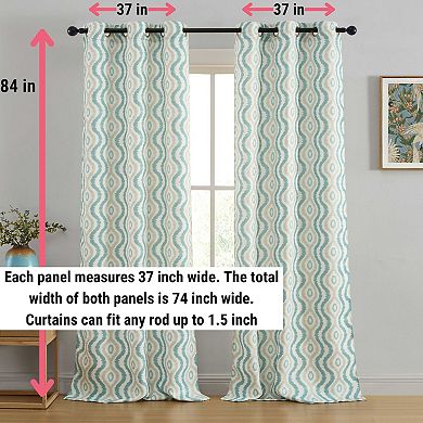 HLC.ME Tanner Ogee Damask Grommet Curtains - Light Filtering Darkening Window Panels, Pair
