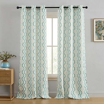 HLC.ME Tanner Ogee Damask Grommet Curtains - Light Filtering Darkening Window Panels, Pair