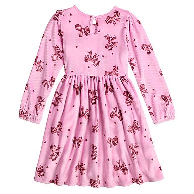 Girls 4-12 Jumping Beans® Long Sleeve Corded Velour Dress with Bow Print