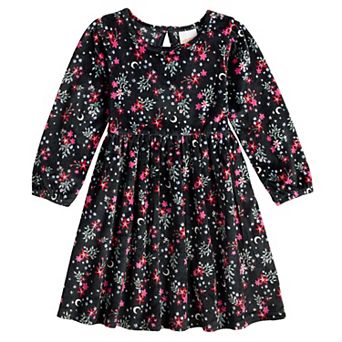 Girls 4-12 Jumping Beans® Long Sleeve Corded Velour Dress with Bow Print