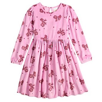 Girls 4-12 Jumping Beans® Long Sleeve Corded Velour Dress with Bow Print