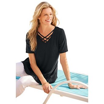 Woman Within Plus Size Criss Cross Tee