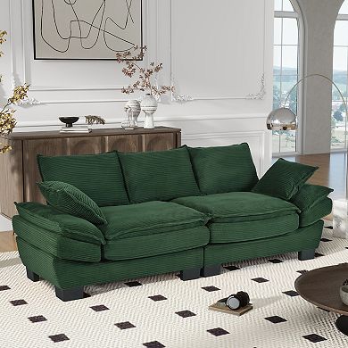 Merax 85.4" Modern Curved Sofa, Back Upholstered Couch with 2 Decorative Throw Pillows