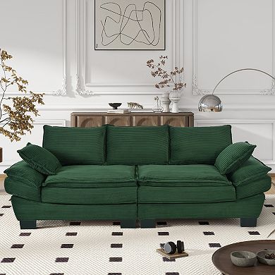 Merax 85.4" Modern Curved Sofa, Back Upholstered Couch with 2 Decorative Throw Pillows