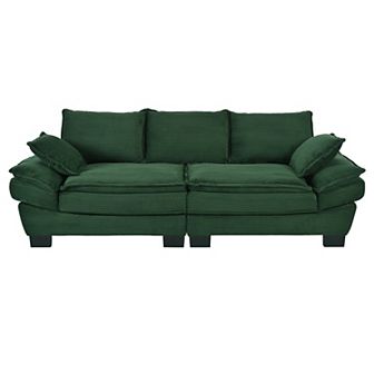 Merax 85.4" Modern Curved Sofa, Back Upholstered Couch with 2 Decorative Throw Pillows