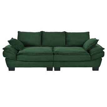 Merax 85.4" Modern Curved Sofa, Back Upholstered Couch with 2 Decorative Throw Pillows