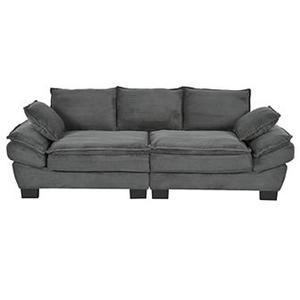 Merax 85.4" Modern Curved Sofa, Back Upholstered Couch with 2 Decorative Throw Pillows