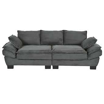 Merax 85.4" Modern Curved Sofa, Back Upholstered Couch with 2 Decorative Throw Pillows