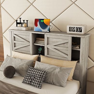 Merax 3-Pieces Bedroom Sets Queen Size Farmhouse Platform Bed with Storage Nightstand and Dresser