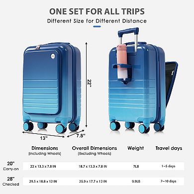 Merax 3-Piece Luggage Set with 20" Front-Opening Carry-On, 28" Suitcase, and Expandable Travel Bag