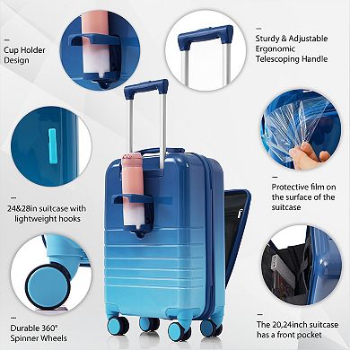 Merax 3-Piece Luggage Set with 20" Front-Opening Carry-On, 28" Suitcase, and Expandable Travel Bag