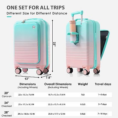 Merax Hard Shell Luggage with Spinner Wheels, 20, 24, 28inch with USB Port