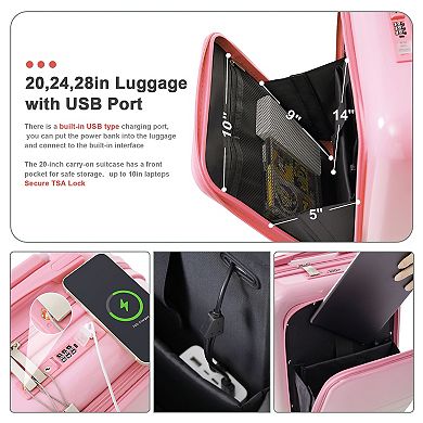 Merax Luggage Set of 4 with USB Port，Hard Shell Luggage with Expandable Travel Bag