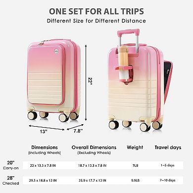 Merax Luggage Set of 4 with USB Port，Hard Shell Luggage with Expandable Travel Bag