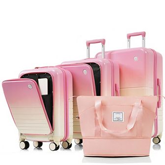 Merax Luggage Set of 4 with USB Port，Hard Shell Luggage with Expandable Travel Bag