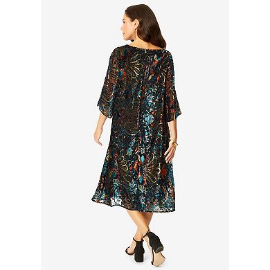 Roaman's Women's Plus Size Velvet Burnout Swing Dress