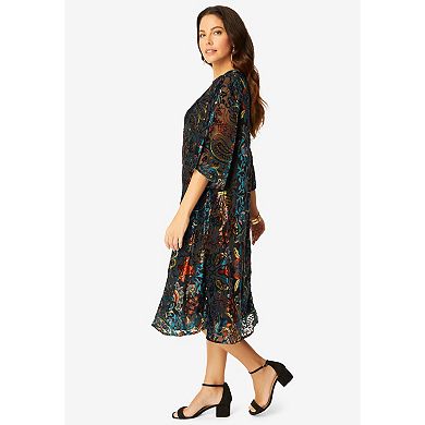 Roaman's Women's Plus Size Velvet Burnout Swing Dress
