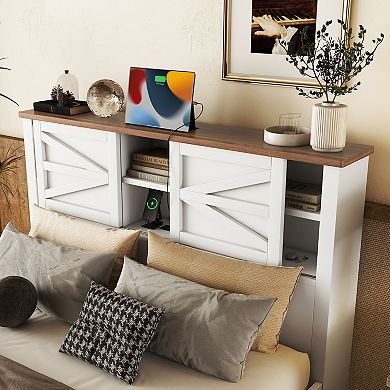 Merax 3-Pieces Bedroom Sets Full Size Farmhouse Platform Bed with Storage Nightstand and Dresser