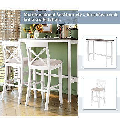 Merax Farmhouse 48"Rectangular Wood Bar Height Dining Set Kitchen Breakfast Nook with 2 Chairs