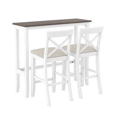 Merax Farmhouse 48"Rectangular Wood Bar Height Dining Set Kitchen Breakfast Nook with 2 Chairs