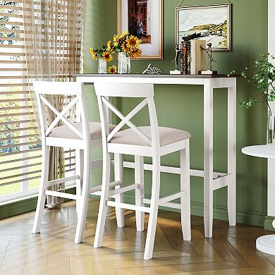 Merax Farmhouse 48"Rectangular Wood Bar Height Dining Set Kitchen Breakfast Nook with 2 Chairs