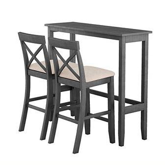 Merax Farmhouse 48"Rectangular Wood Bar Height Dining Set Kitchen Breakfast Nook with 2 Chairs
