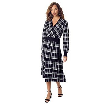 Roaman's Women's Plus Size Tartan Fit-And-Flare Sweater Dress