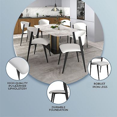 Leather Dining Chair with Curved Open-Back Design and Iron Legs Set of 2