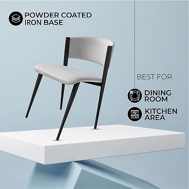 Leather Dining Chair with Curved Open-Back Design and Iron Legs Set of 2