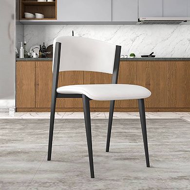 Leather Dining Chair with Curved Open-Back Design and Iron Legs Set of 2