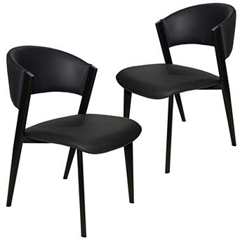 Leather Dining Chair with Curved Open-Back Design and Iron Legs Set of 2