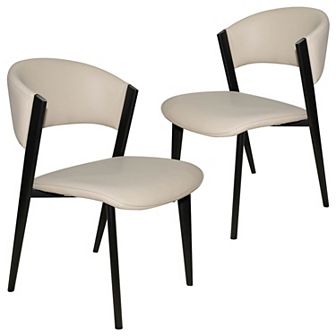Leather Dining Chair with Curved Open-Back Design and Iron Legs Set of 2