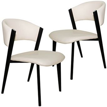 Leather Dining Chair with Curved Open-Back Design and Iron Legs Set of 2