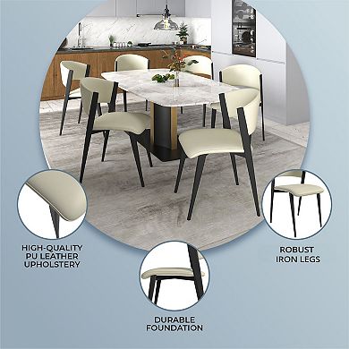 Leather Dining Chair with Curved Open-Back Design and Iron Legs Set of 4