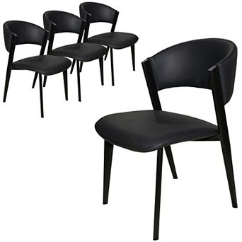 Leather Dining Chair with Curved Open-Back Design and Iron Legs Set of 4