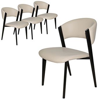 Leather Dining Chair with Curved Open-Back Design and Iron Legs Set of 4