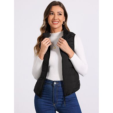 Sleeveless Puffer Vest for Women's Stand Collar Zip-Up Quilted Vests